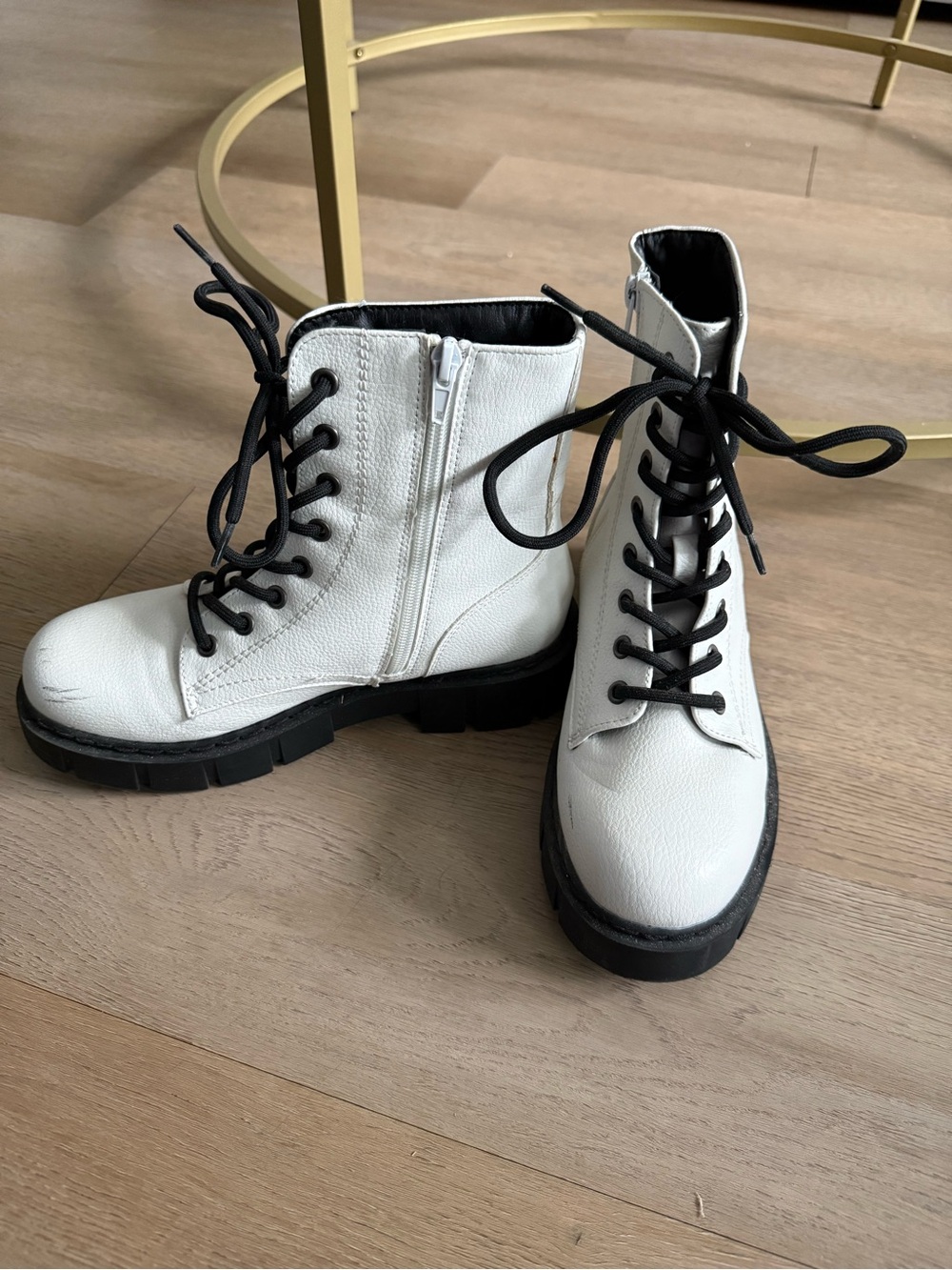Mix No. 6 White Lace-Up Combat Boots with Black Laces